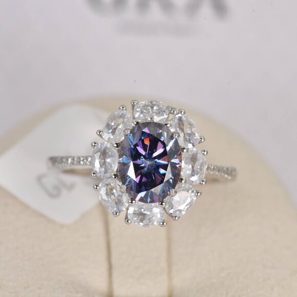 Certified 2.0 CT Deep Purple Moissanite Ring 925 Sterling - Picture 2 of 6